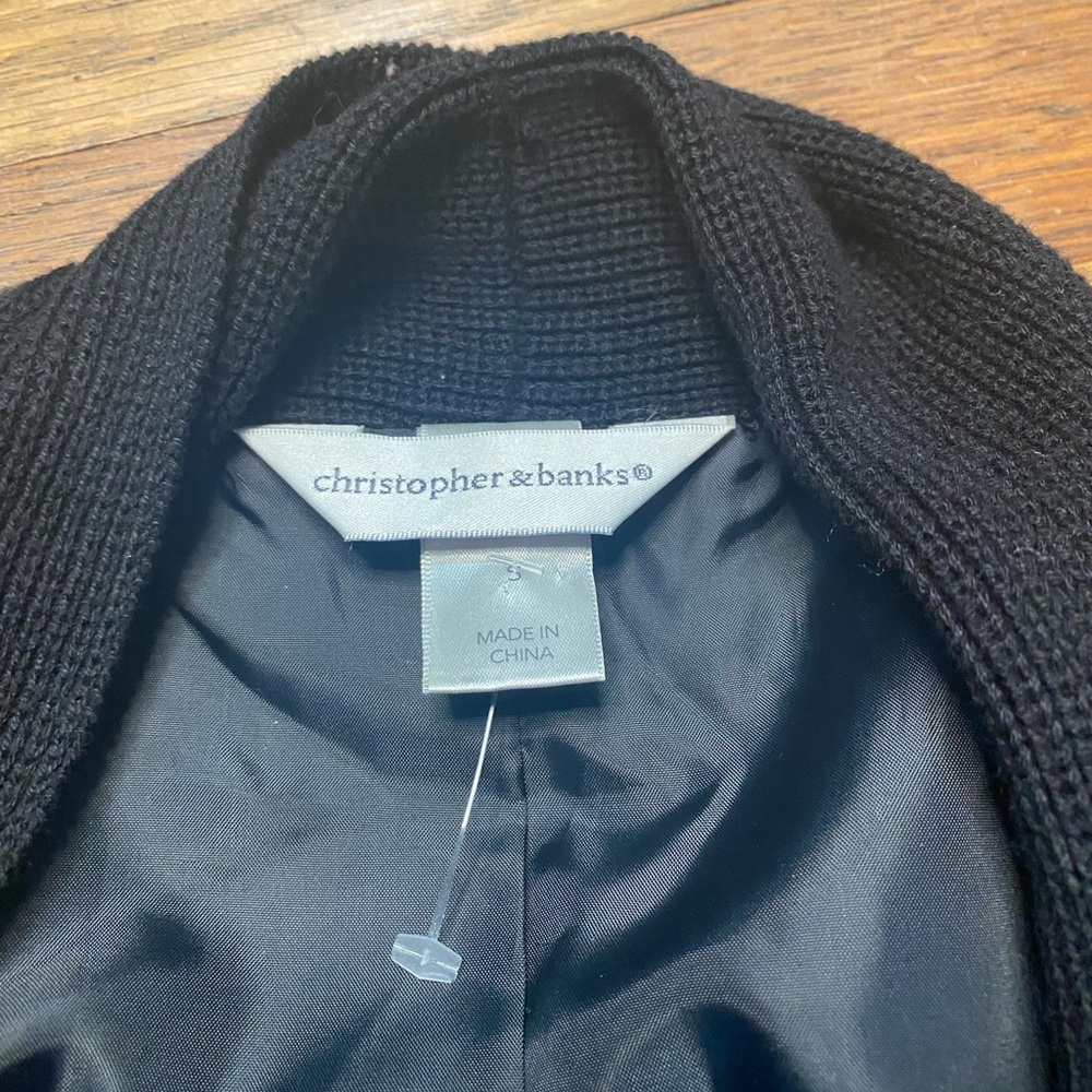 Christopher & Banks Black Faux Suede Knit Trim Open Front Vest Size S - Picture 7 of 8
